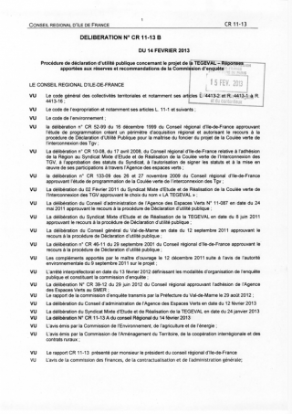 TEGEVAL - Délibération N° CR11-13 B du 14 février 2013 - Région Île-de-France