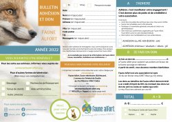 Bulletin d'adhésion et don à Faune Alfort - 2022